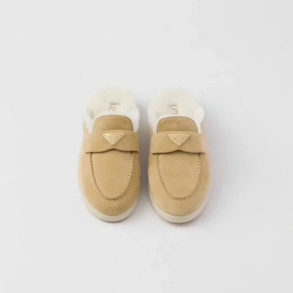 Prada Tan Fur-Lined Mules - Picture 1 of 4